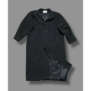 Vintage 80s Wool Trench Coat Black Overcoat Womens 14 Long Heavy Jacket